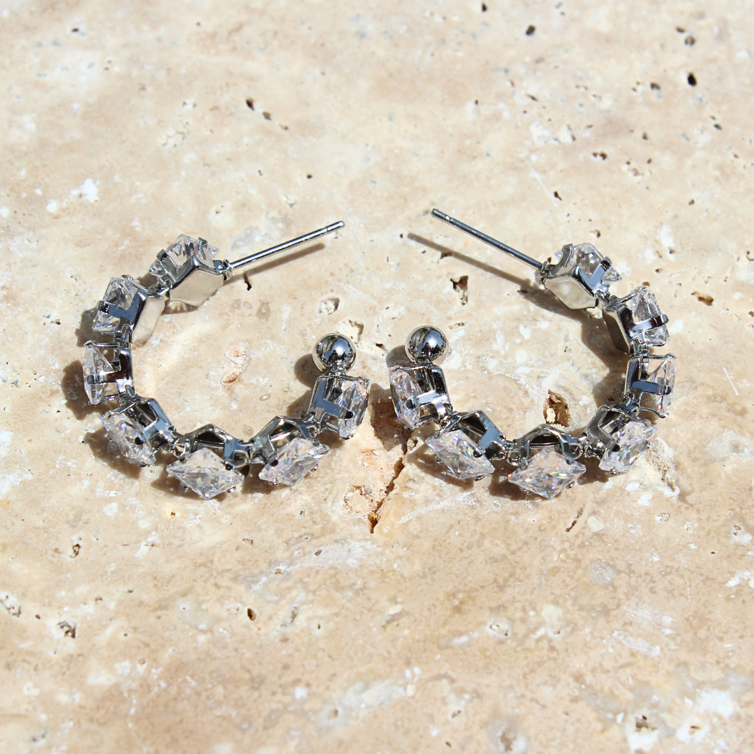 Silver Crystal Glam Hoops