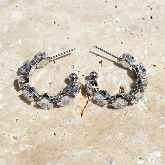 Silver Crystal Glam Hoops