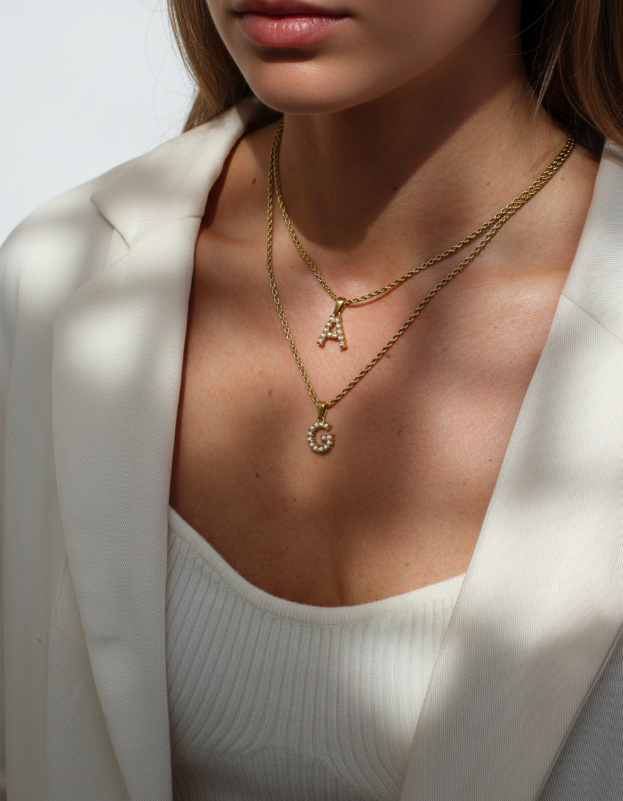 Golden Letter Halskette mit Perlen